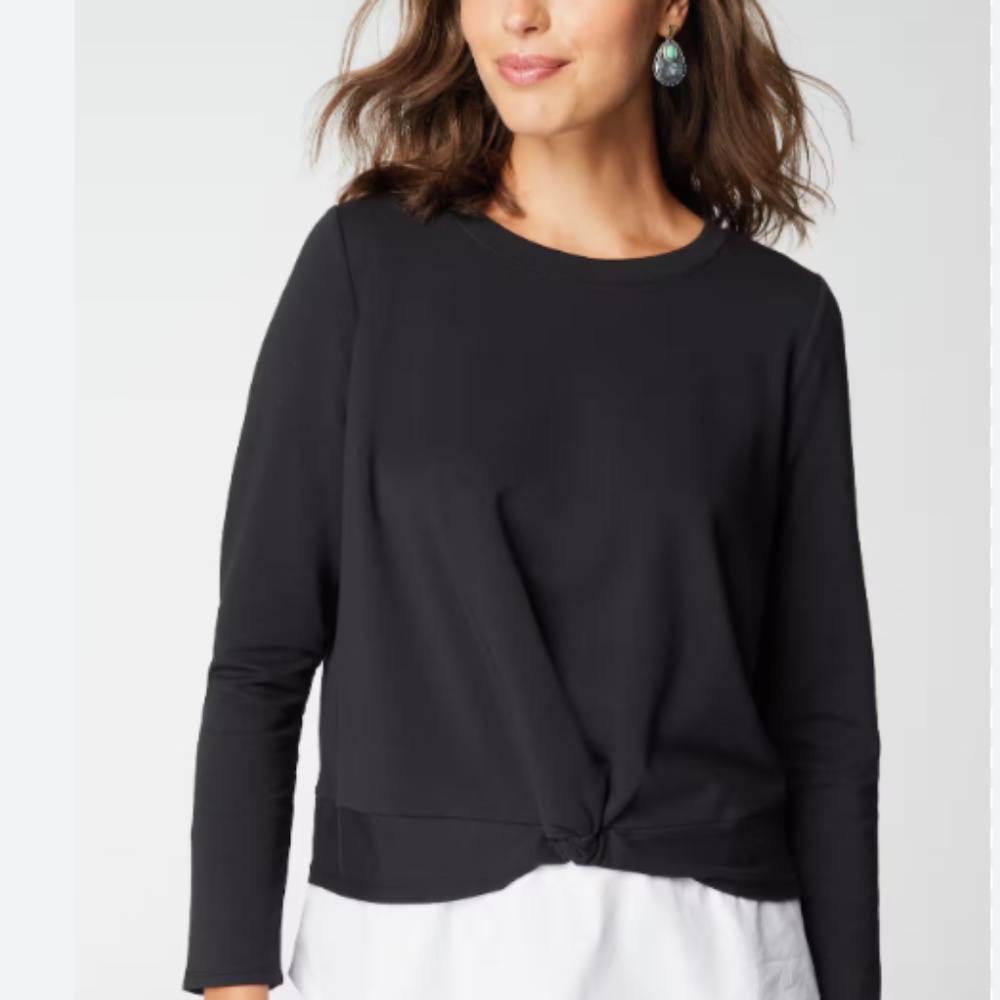 J. Jill Mixed-Media Twist-Front Top – Size XS – Black/White – NWOT
